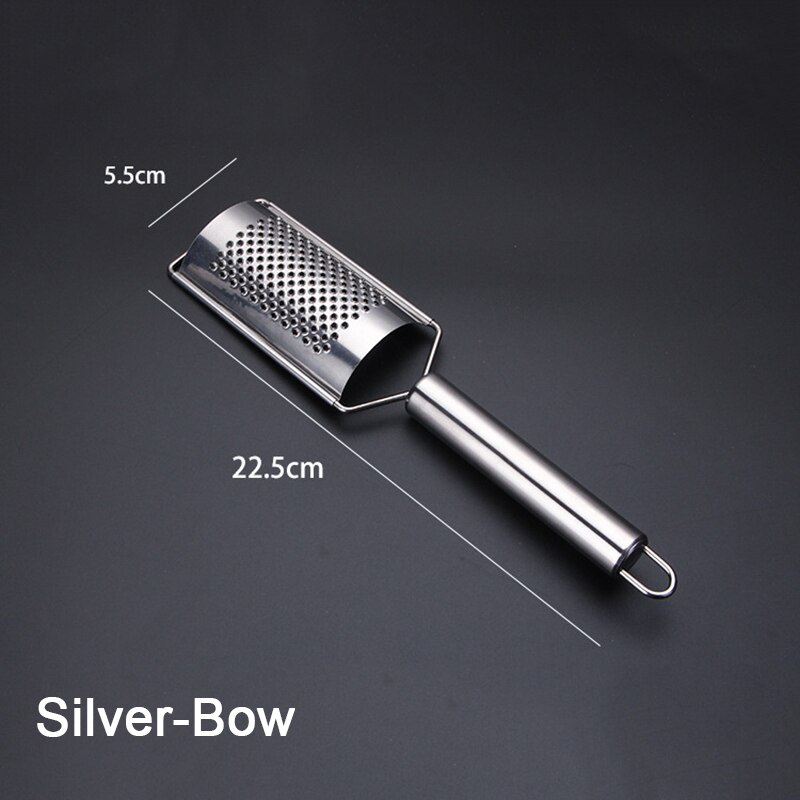 Cheese Grater Stainless Steel Grater Peeler Citrus Ginger Garlic Slicer Long Handle Cheese Planer Shavings Knife Kitchen Tool: Silver-Bow