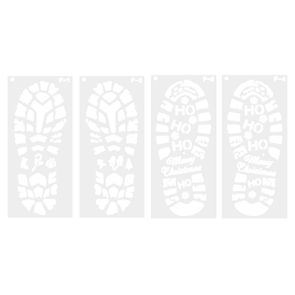 Christmas Footprint Plastic Drawing Hollow Exquisite Stencil DIY Scrapbook Photo Album Ruler Drafting Coloring Embossing Tool: 4ocs