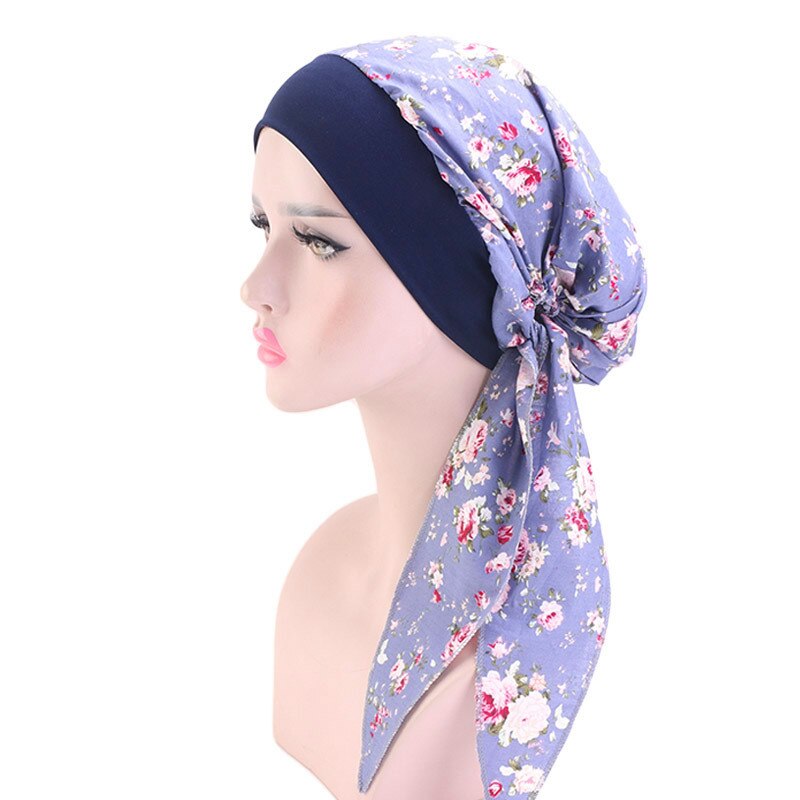 Kvinnors muslim hijab cancer kemo blomma tryck hatt turban mössa täcka håravfall huvud halsduk wrap förbundna huvudbonader strech bandana: 7