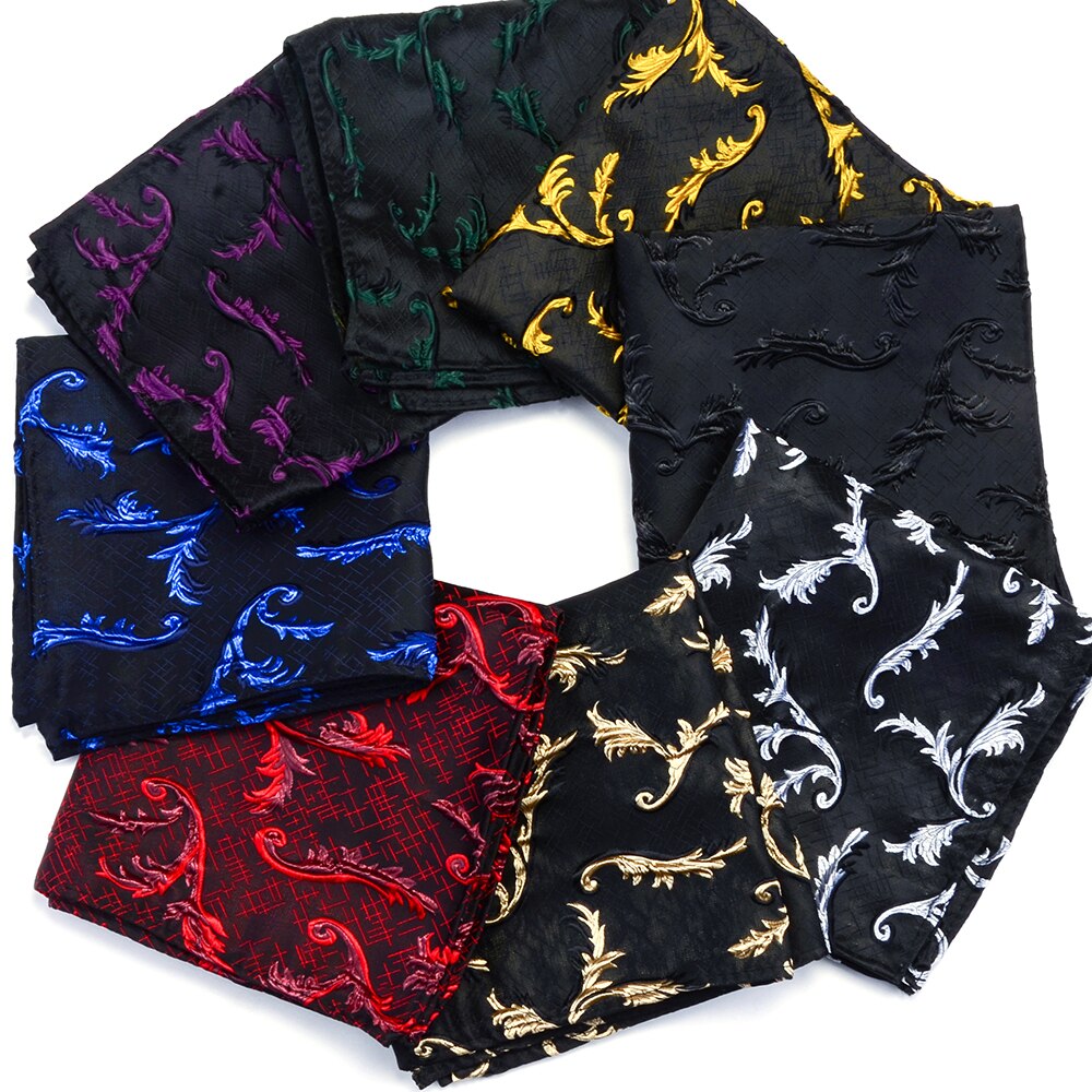 Mouchoir de luxe en soie fait main pour hommes vert noir Jacquard à fleurs Hanky pour poche de fête d'affaires serviette de poitrine carrée