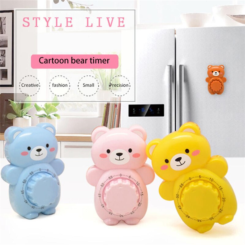 Cute Cartoon Bear Timer Baking Teaching Cooking Mechanical Timer 60 Mins Twist Wind-up Timer With Ring Alert Without Battery