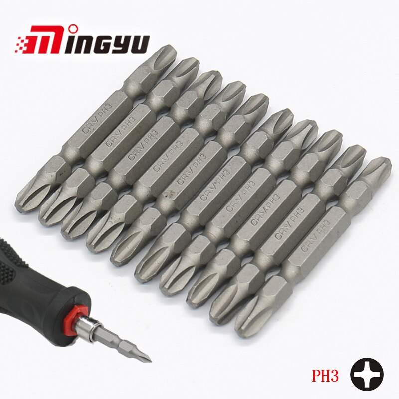 10PCS 1/4" Shank PZ0 PZ1 PZ2 PZ3 PH0 PH3 SL Screwdriver Bit Set 65MM Long Double End Philipps Pozi Slotted Screw Dirver Bits: PH3