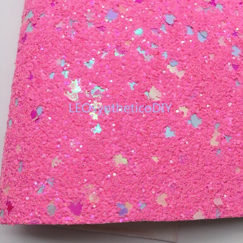 1PC 21X29CM Glitter Fabric, Pink Chunky Glitter with Pastel Hearts For Making Bows LEOsyntheticoDIY T287C