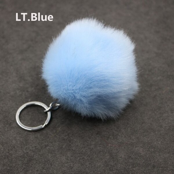 de Navidad Artificial Bola de pelo de conejo de peluche de felpa Fuzzy Llavero de pelo llavero con pompón coche bolsa llavero colgante de llavero de la joyería: Light Blue