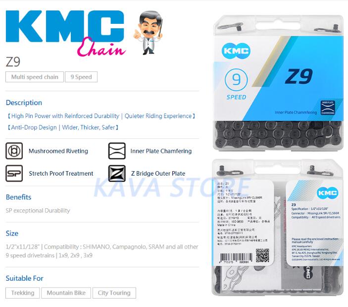 KMC X9 Z9 Bicycle Chains 9 Speed 116L Links Mountain Road Bike Chain With Chain cutter and Magic Button Cycling Parts