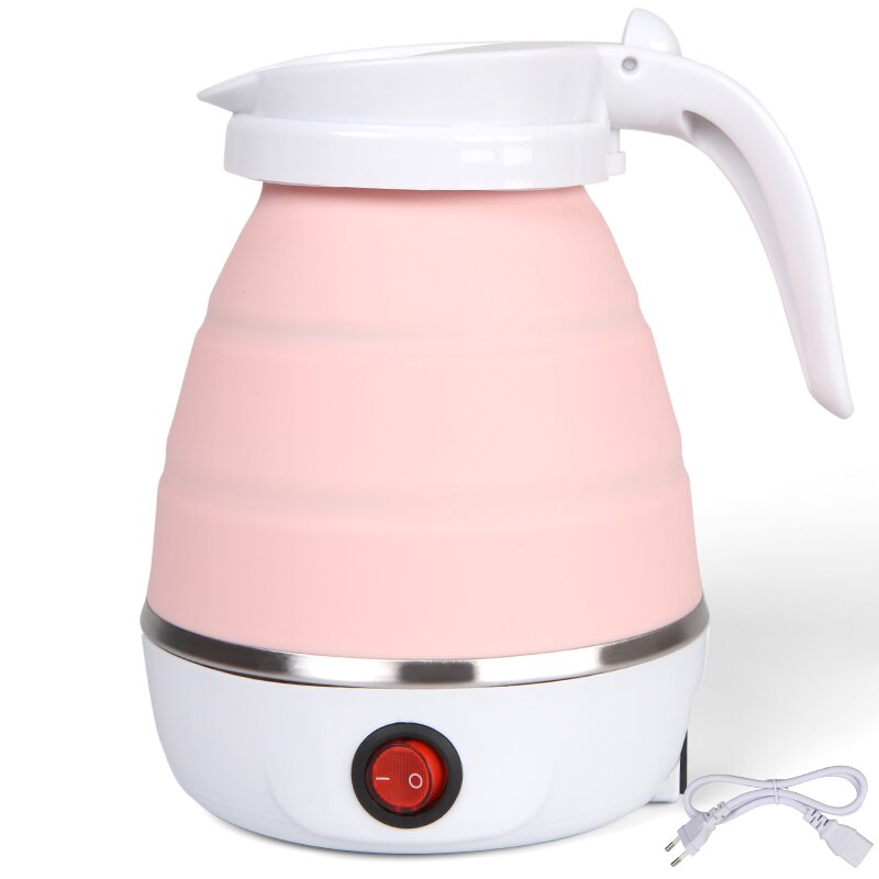 Silicone Water Kettle Mini Folding Water Boiler Electric Kettles Portable Travel Coffee Milk Heated Tourist Teapot: US PLUG 110V / Pink
