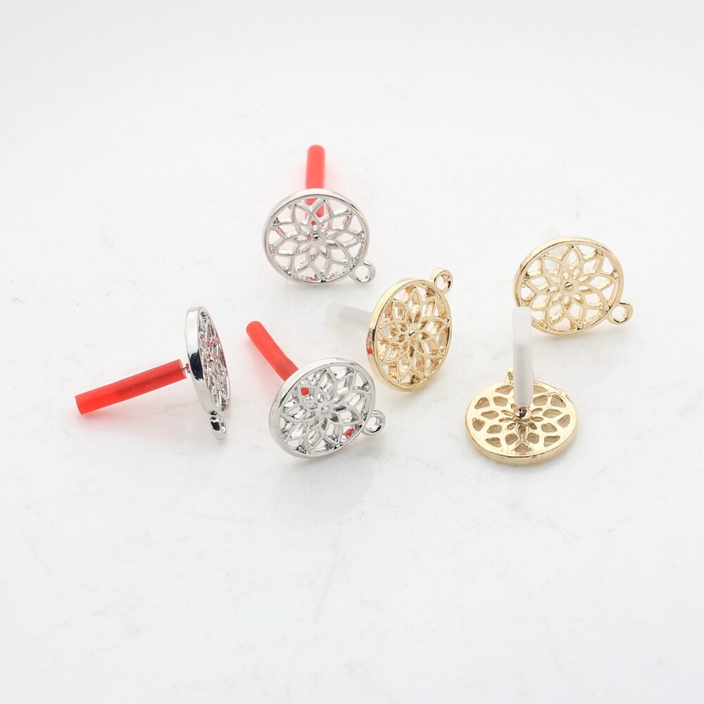 Zink-legierung Goldene Runde Blumen Basis Ohrringe Stecker Charms 6 teile/los DIY Ohrringe Schmuck Machen Zubehör