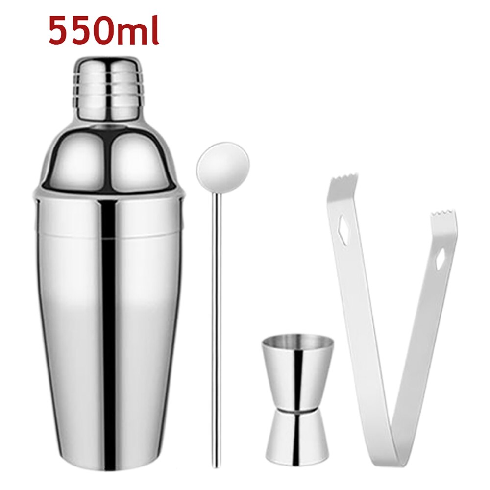Drmfiy Silver Stainless Steel Cocktail Shaker Mixer Wine Martini Boston Shaker For Bartender Drink Party Bar Tools 550ML/750ML: 550ML-4Pcs