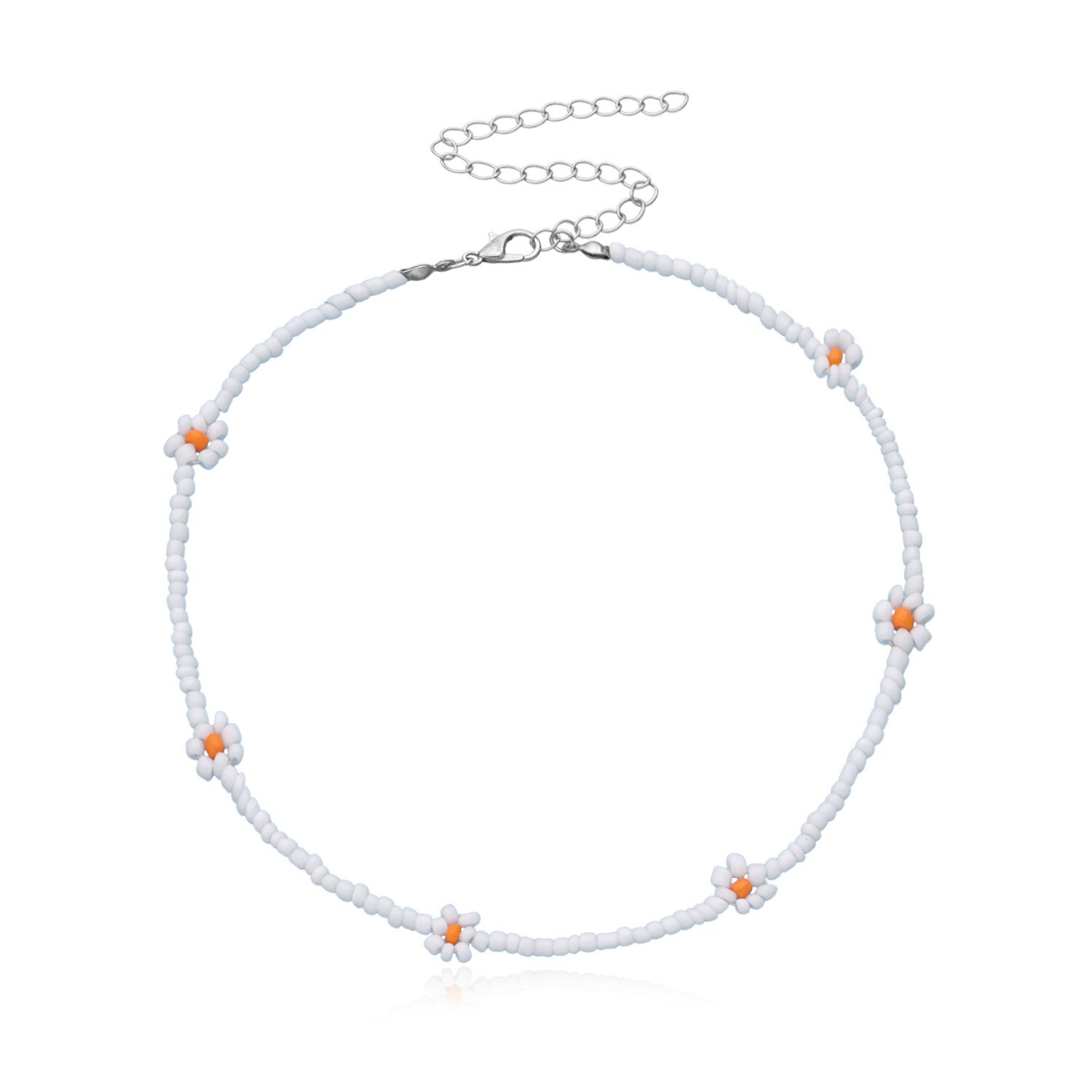 Collier ras du cou court pour femmes, jolie chaîne de perles colorées avec des fleurs de marguerite, bijoux de , coréenne: white