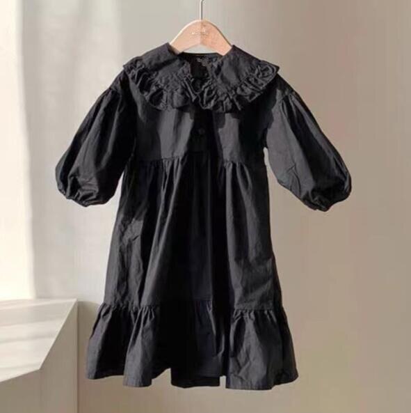 Lente- en herfstmeisjesjurk van katoen en linnen met lange mouwen en lotusbladkant voor prinsessen