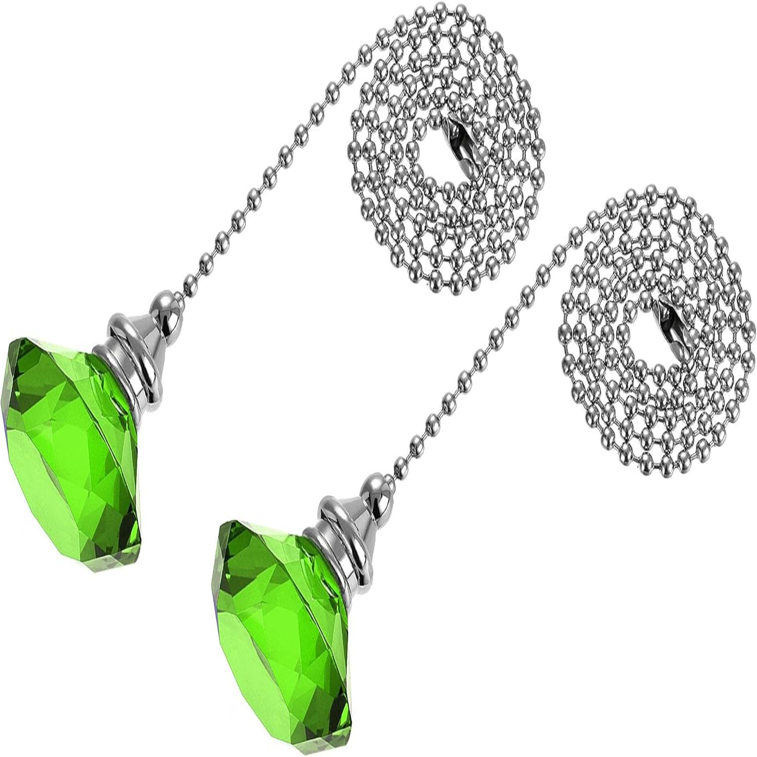 20 Inch Ceiling Fan Pull Chain, Decorative Crystal Fan Pull Chain Ornament Extension, Diameter Beaded Pendant, Amber 2Pcs: green