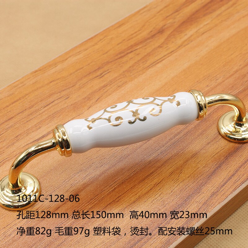 Keramische Handvat Witte Keramische Goud Handvat Kast Lade Schoen Kast Pull Handle Soort Zinklegering Meubilair Hardware: C.C128mm