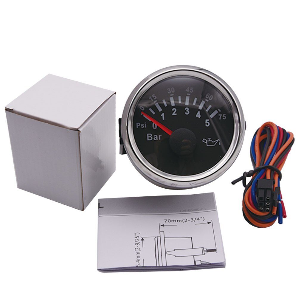 Manomètre universel de pression d'huile, 52mm 12V 24V, capteur de pression d'huile de moteur de voiture et de bateau, 0-5 Bar/0-10 Bar, M10