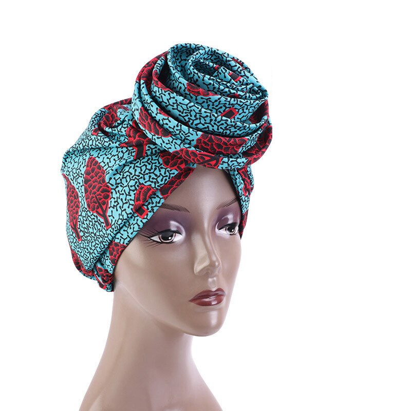 Bonnet Women African Floral Print Ankara Bonnet Hat Ladies Turban Big Flower Cap Head Scarf Beanies Wrap Indian: 12 Blue Red