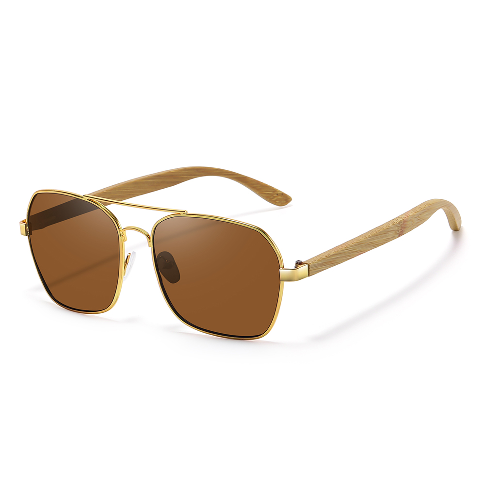 GM Gafas de sol cuadradas metálicas retro de para mujeres y hombres marcas de de lujo gafas de sol de bambú y madera de conducción populares: Café