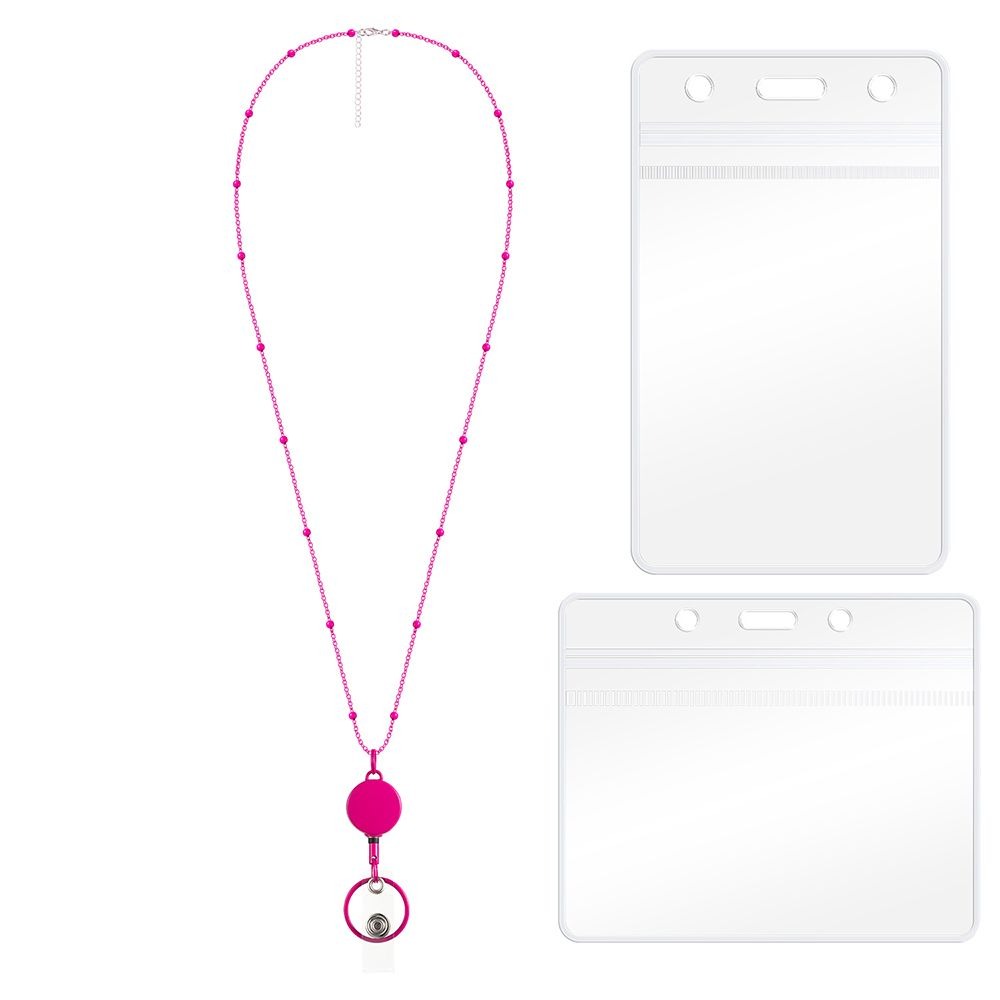 Naamkaartje sleutelhanger roestvrij staal DIY kralen Lanyard badgehouder ketting intrekbare badge reel Lanyard met ID-kaarthouders: YELLOW