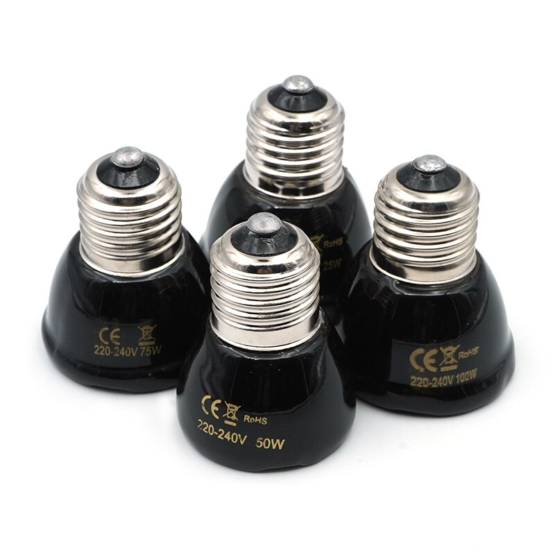 E27 25w 50w 75w 100w kæledyr varmelampe sort infrarød keramisk emitter varmepære kæledyr ruger krybdyr lampe 220-230v