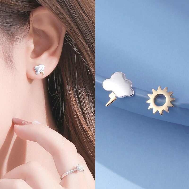 PONYKISS Trendy 925 Sterling Silver Lighting Cloud Zircon Asymmetry Stud Earrings for woman Party Fine Jewelry Accessory