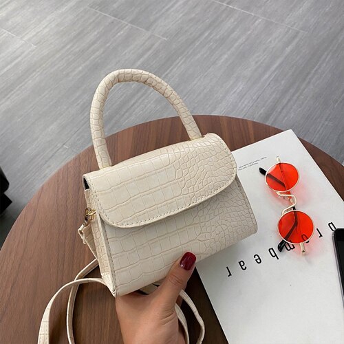 Alligator Pattern Mini Crossbody Bags for Women PU Leather Shoulder Bag Ladies Small Women's Handbag: white