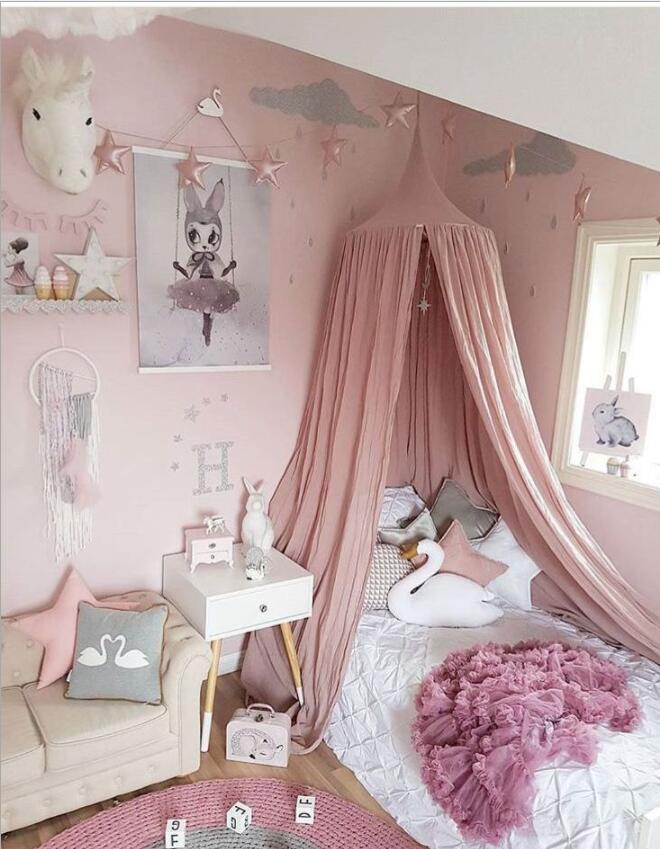 Babybed klamboe prinses koepelbed kindertent kamer ledikant netten kinderbeddengoed rond koepelbed klamboe stof gordijn
