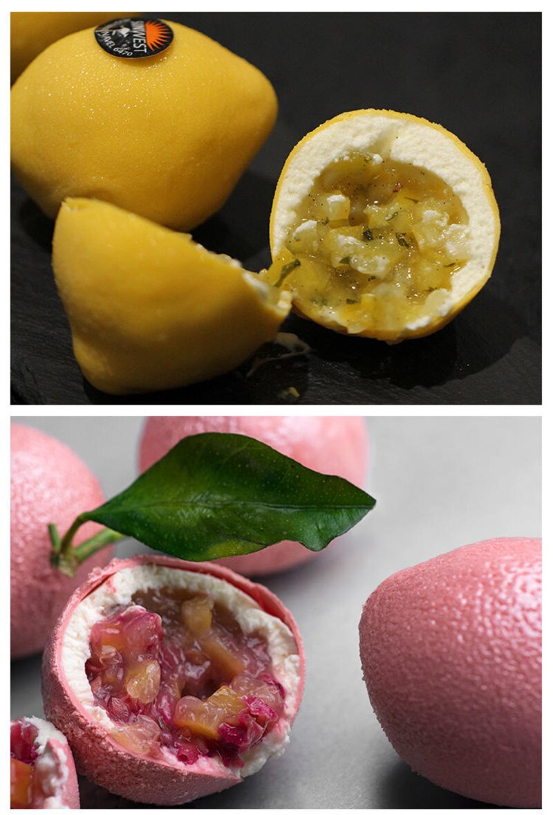 6 hulrum 3d citron form frugt silikone form brownies kage mousse kage forme pande bagning fransk dessert kage dekorationsværktøj