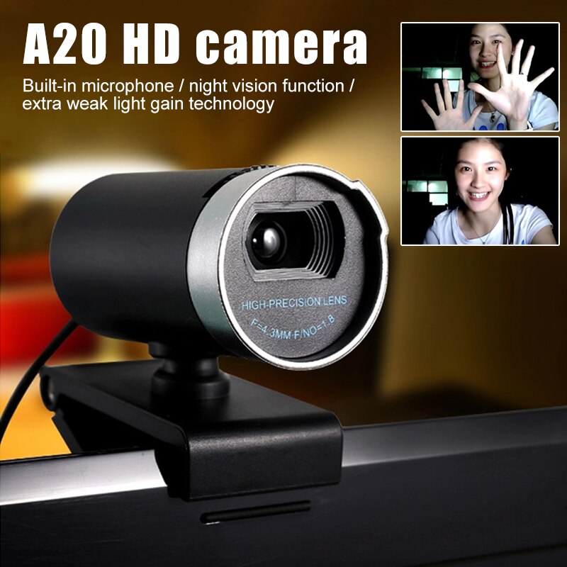 HD Camera Night Vision 360 Degree Adjustable with Microphone for Laptop Meeting PUO88