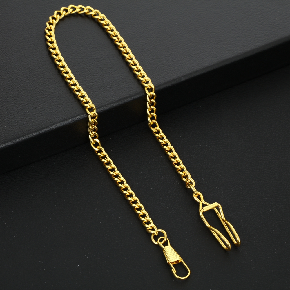 Reloj de bolsillo clásico de acero inoxidable, cadena plateada, negra, dorada, bronce, cadenas geniales, accesorios para relojes de bolsillo,: Oro