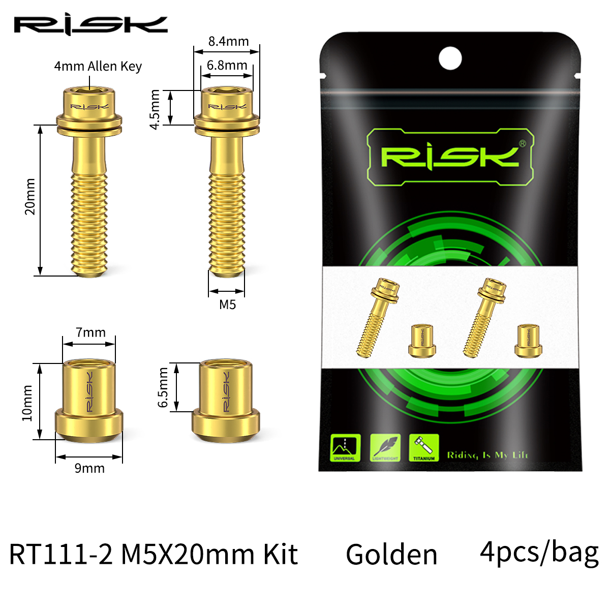 Carbon Stem Bolt & Nuts Kit M5x18/20mm Bicycle Titanium Bolts Road Bike Handlebar Table Bridge Screw Power Riser Pipe Fixed Nut: Brown