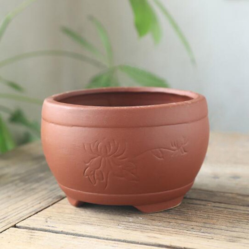 Rød ler åndbar urtepotte keramisk sukkulent plante potte vase bonsai planter blomsterbeholder stue balkon boligindretning: 10 x 6.5cm