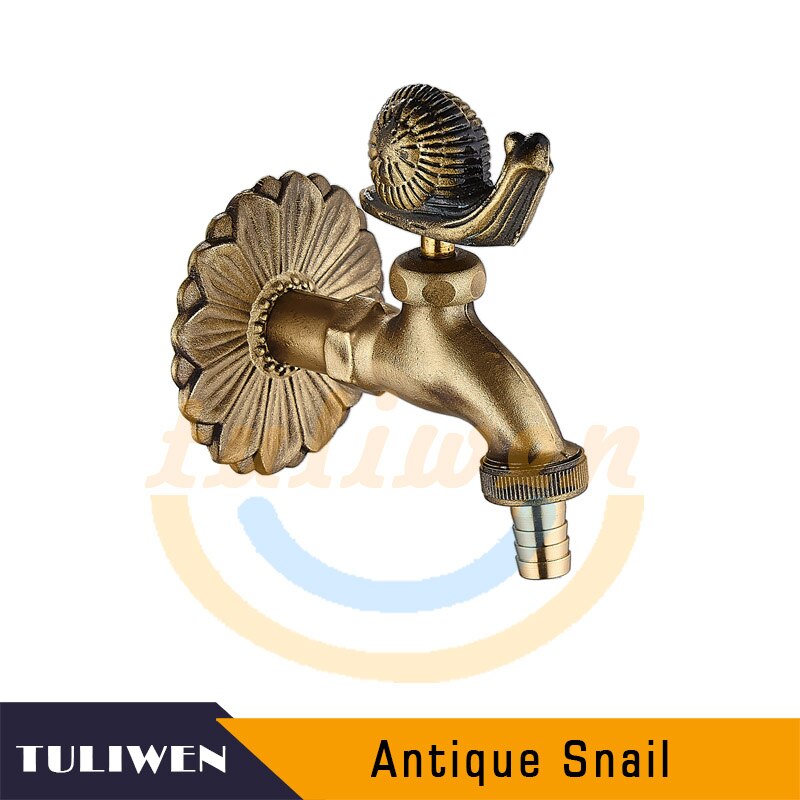 Decorative Antique Brass Garden Outdoor Faucet Cold Water Tap - With a Set of Brass Quick Connecter for 1/2&quot; Inches Hose: Snail-Antique