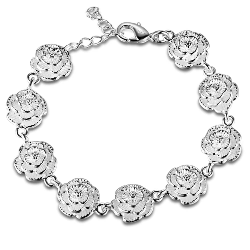 Couleur argent chaîne de fleurs pour les femmes dame mignon noble joli bracelet charme beaux bijoux de fête de mariage, LH028