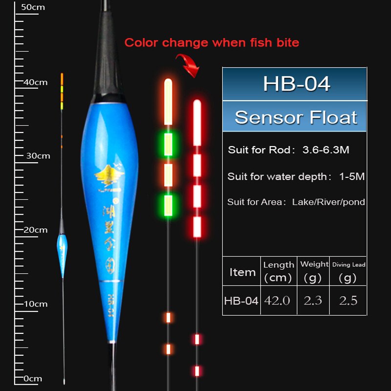 Hljfish flotteur de pêche flotteur électrique capteur de gravité Smart IC intégré appâts de poisson antenne changement de couleur LED flotteur lumineux: HB04 Float (2.5g)