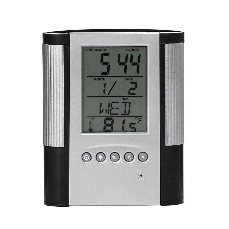 Pen blyant holder digital lcd skrivebord alarm ur pen holder kalender timer temperatur desktop ur