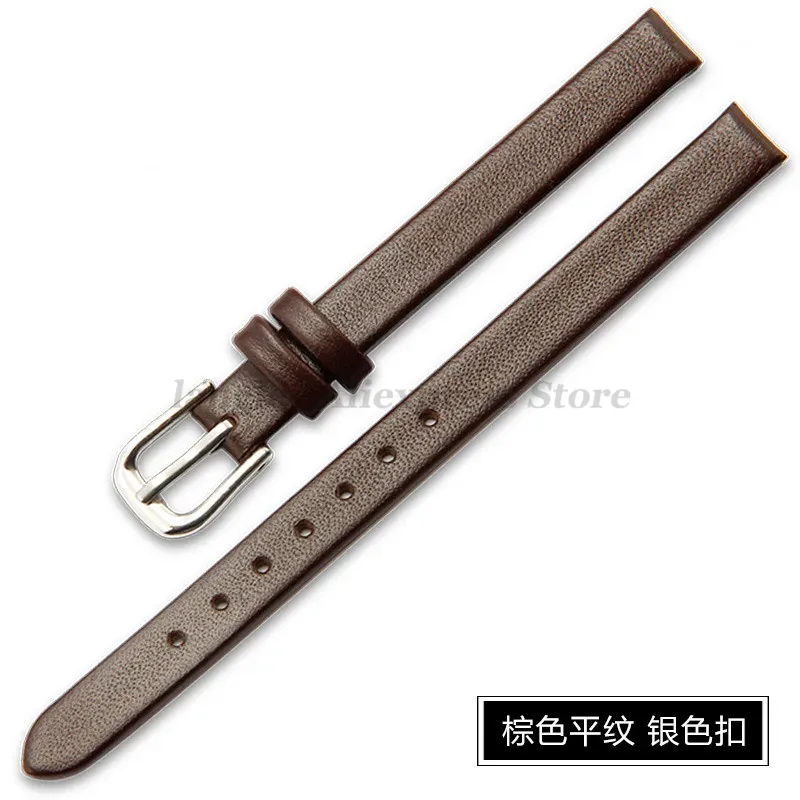 Correa de reloj de cuero suave para mujer, banda de 6mm, 8mm, 10mm, 13mm, 15mm y 17 MM, ancho de tamaño pequeño, correa de reloj de piel de vaca de primera capa: Brown / 8mm