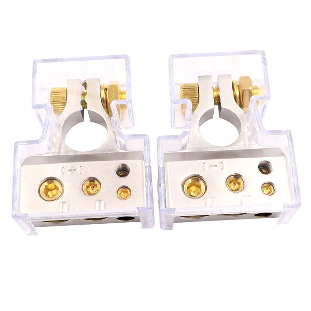 1 Paar Auto-Batterie-Anschlussklemmen-einstellen, 2/4/8/10 AWG, Auto-Audio-, positiv Negativ Batterie-Pfostenklemme mit transparenten Abdeckungen, Unterlegscheiben: Braun