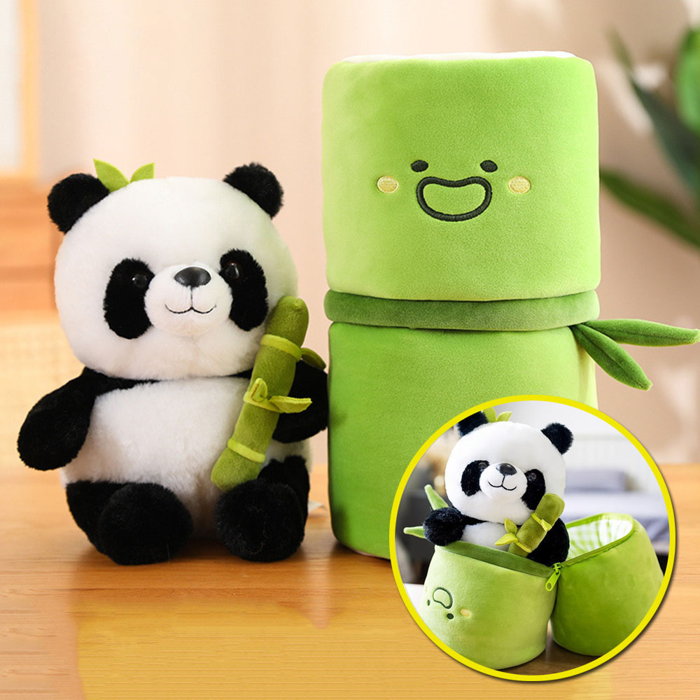 Ensemble de Panda en Tube de bambou Kawaii, jouet en peluche mignon, poupée ours en peluche, réversible, de saint-valentin pour enfants