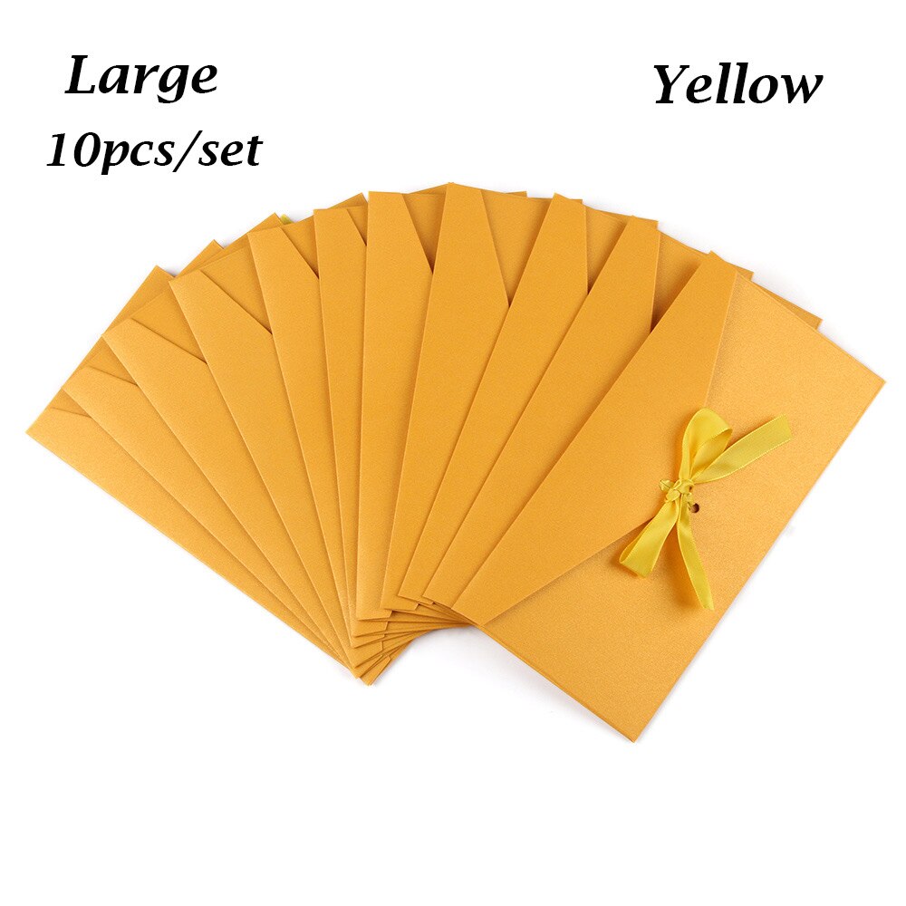 12 färger 10 st/set kuvert pärlemorskimrande papper rosett tjocka band retro färg brevpapper bröllop inbjudna: Stor gul