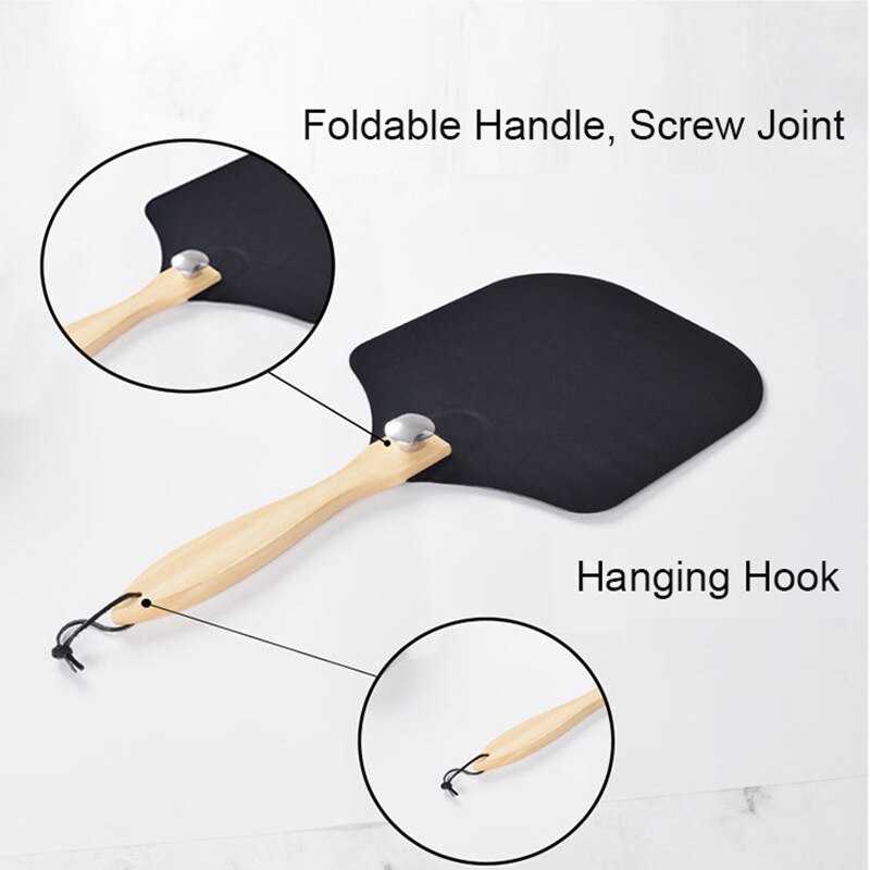 PizzAthome 12 Inch Pizza Peel with Pizza Cutter Aluminum Pizza Shovel Hard Coating Wooden Handle Pizza Peel Pizzas Spatula