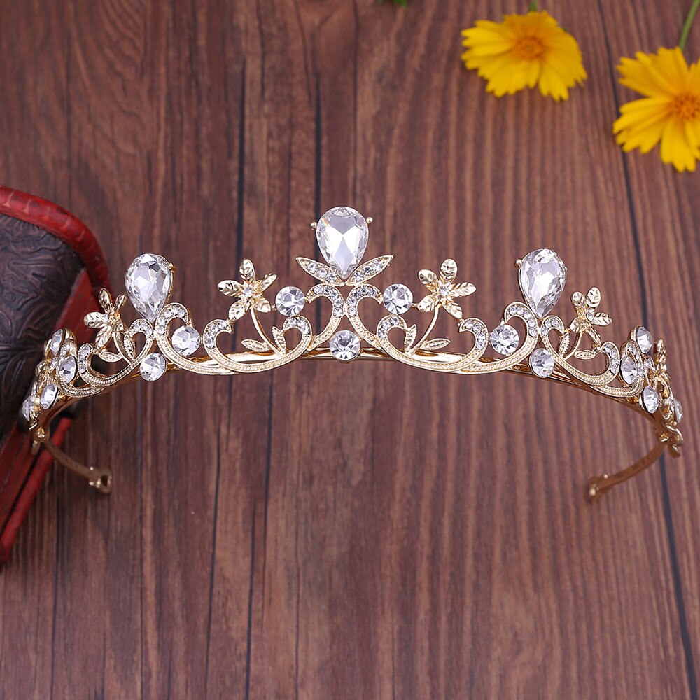 Guldfärgad kristall strass krona och tiara bröllop hårsmycken accessoarer för kvinnor brudtiaror huvudbonad flickor pannband
