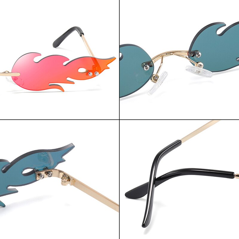 Uv 400 Brillen Randlose Welle Sonnenbrille Feuer Flamme Sonnenbrille Streetwear Auto Fahren Brille Trend