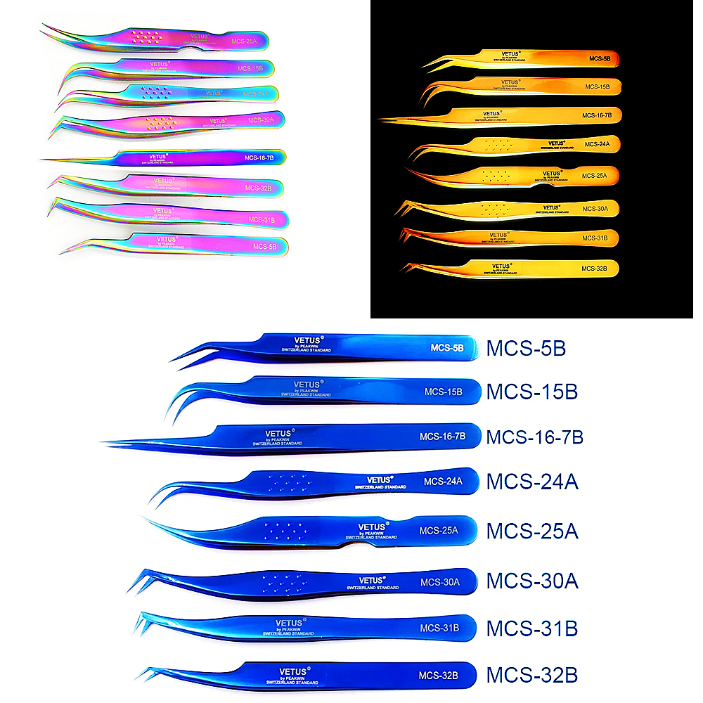 1pcs Vetus MCS Series Blue/Gold/Colorful Russian Volume Bloom Eyelash Extension Tweezers Stainless Precision Lash Tweezers Tools