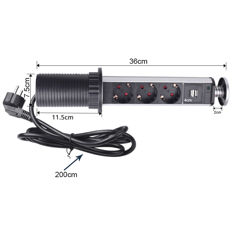Retail 16A 3 Power Socket 2 Usb Charging Port Kitchen Table Desktop Sockets Retractable Countertops Worktop Eu Plug