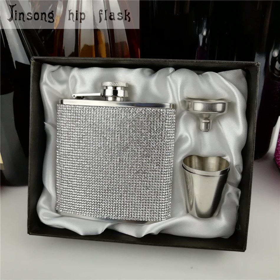 Roestvrij staal met diamant heupfles, Speciale heupfles voor Dames: sliver  gift set