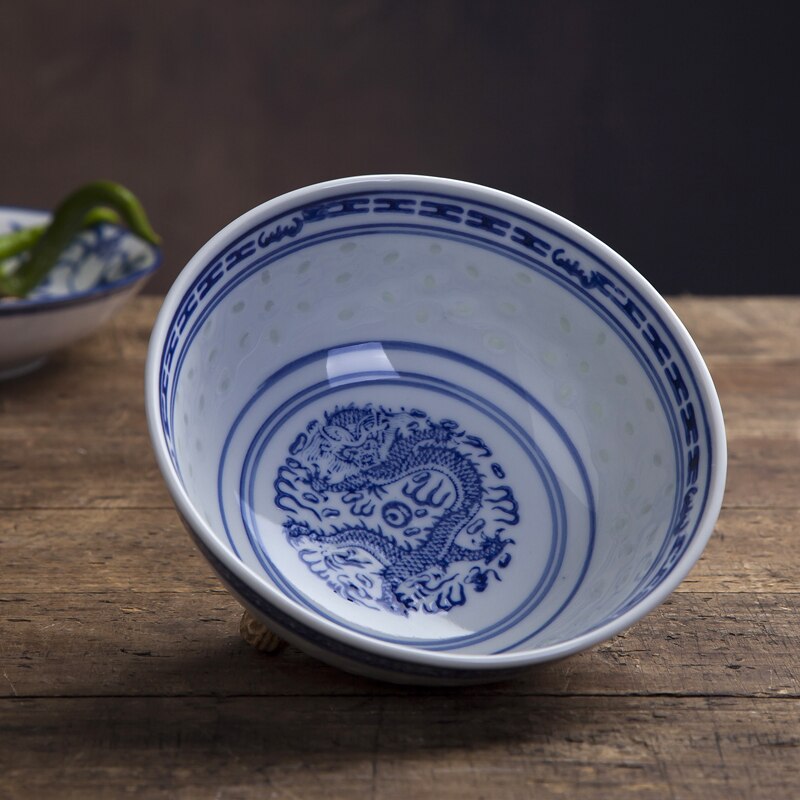 Jingdezhen – bol Ramen creux en porcelaine bleu et blanc, Vintage motif de Dragon chinois, bol de riz, vaisselle de cuisine