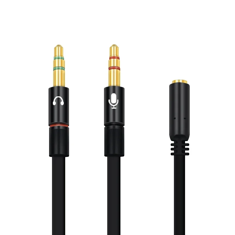 Adaptateur TRRS 3.5mm, 2 mâles, 1 femelle, Mini prise Jack 3.5mm, séparateur à 4 broches, Audio stéréo, Microphone, prise de câble plat vers connecteur 2 3 broches