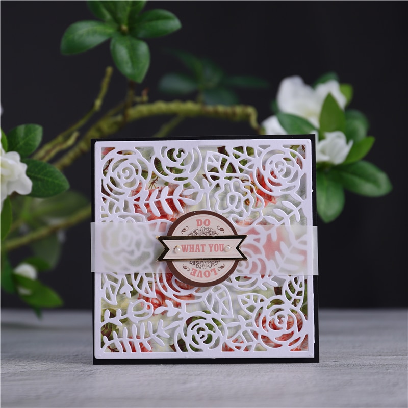 DiyArts Rose Blossom Frame Dies Background Metal Cutting Dies Craft Stencil Punching Templates Scrapbooking Decorative Mold