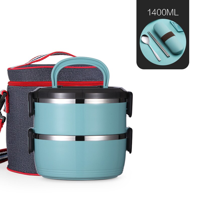 Tragbare Schule Dicht Thermische Lunchbox Für freundlicher Büro Picknick Große Lebensmittel Container einstellen Edelstahl Bento Boxs Japanischen: 2 Schicht Blau-Tasche einstellen
