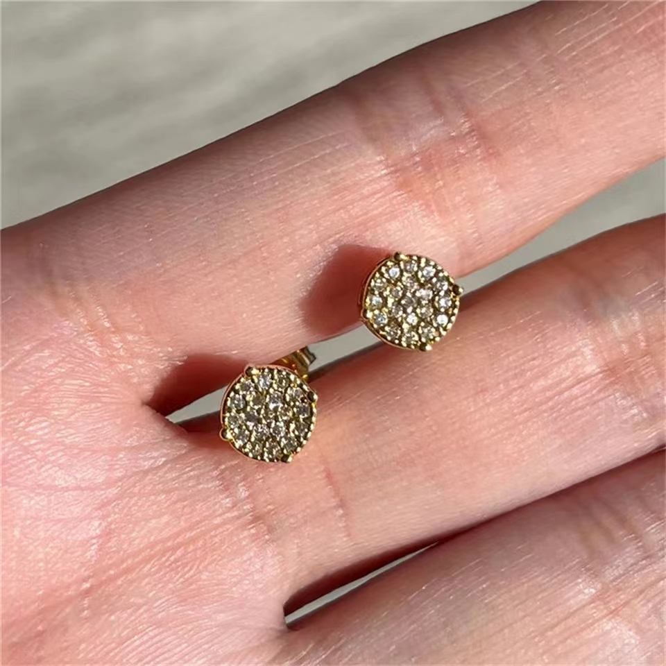 Goudkleurige vierkante oorknopjes voor dames, glanzende klassieke oorbellen met strass-steentjes, kleine oorbellen, sieraden, goudkleurige ronde oorknopjes