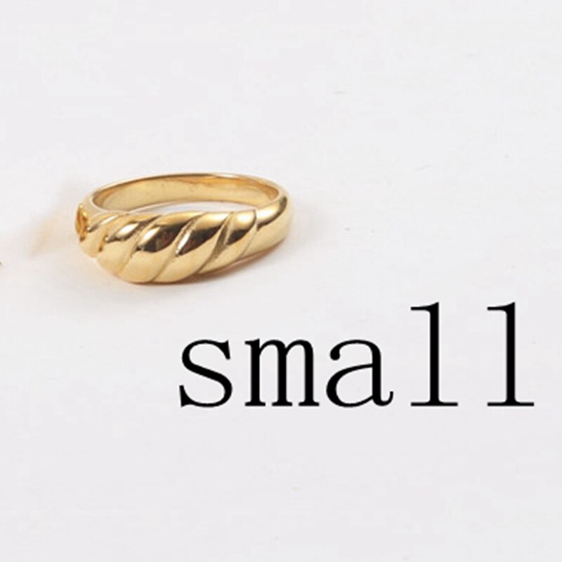 18K Gold-Plated Titanium Stainless Steel Twisted Croissants Rings Threads Geometric Rings for Women Minimalist Chunky Jewelry: 5 / samll