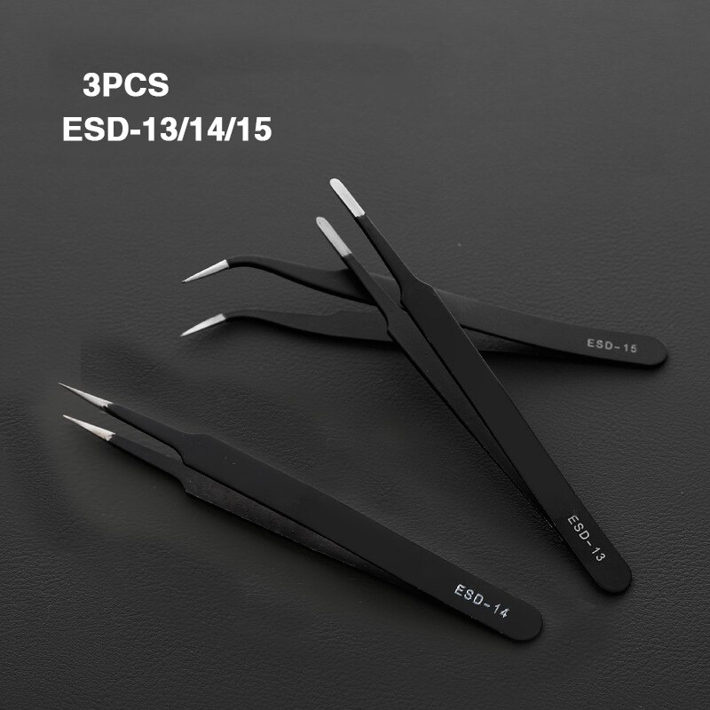 Esd Anti-Statische Roestvrijstalen Pincet Set Precisie Onderhoud Industriële Reparatie Gebogen Tool Rechte Pincet Reparatie Tools